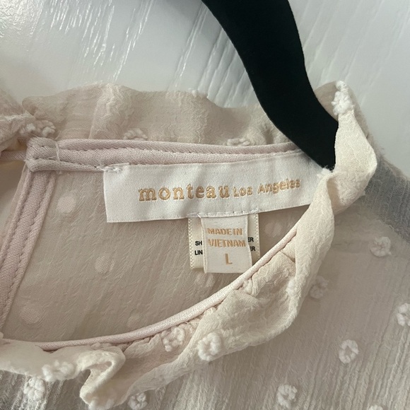 Monteau Cream Sheer Babydoll Button Back Ruffle Tank - Picture 3 of 7